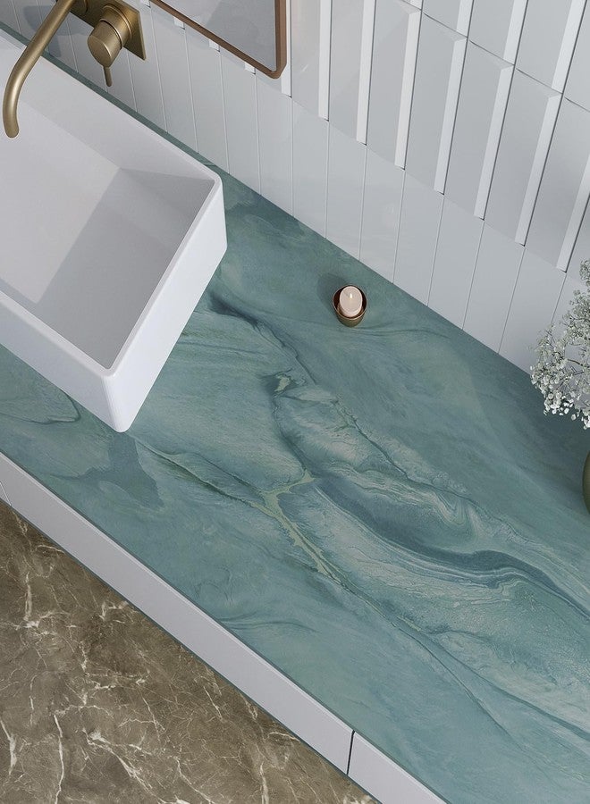 VaryPaper Matte Teal Blue Marble Contact Paper Peel and Stick Countertops for Kitchen Waterproof Marble Wallpaper Removable Self Adhesive Countertop Wallpaper Marble Vinyl for Desk Table 15.7''x78.7'' - Image 3