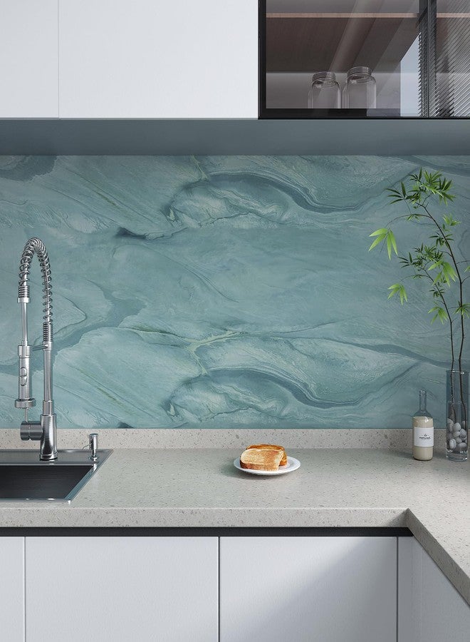 VaryPaper Matte Teal Blue Marble Contact Paper Peel and Stick Countertops for Kitchen Waterproof Marble Wallpaper Removable Self Adhesive Countertop Wallpaper Marble Vinyl for Desk Table 15.7''x78.7'' - Image 5