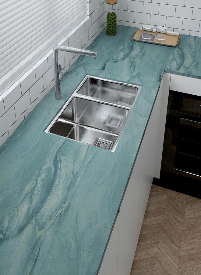 VaryPaper Matte Teal Blue Marble Contact Paper Peel and Stick Countertops for Kitchen Waterproof Marble Wallpaper Removable Self Adhesive Countertop Wallpaper Marble Vinyl for Desk Table 15.7''x78.7'' - Image 2