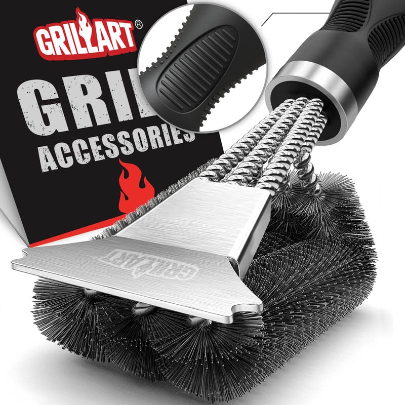 GRILLART Grill Brush and Scraper Extra Strong BBQ Cleaner Accessories Safe Wire Bristles Barbecue Triple Scrubbers Cleaning Brush for GasCharcoal Grilling Grates Wizard Tool BR8115 - Image 2