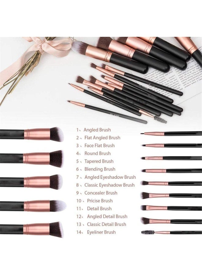 Red Blossom 14-Piece Professional Makeup Brush Set – Rose Gold & Black | Premium Face & Eye Brushes for Blending, Contouring, Highlighting & More  - Image 2
