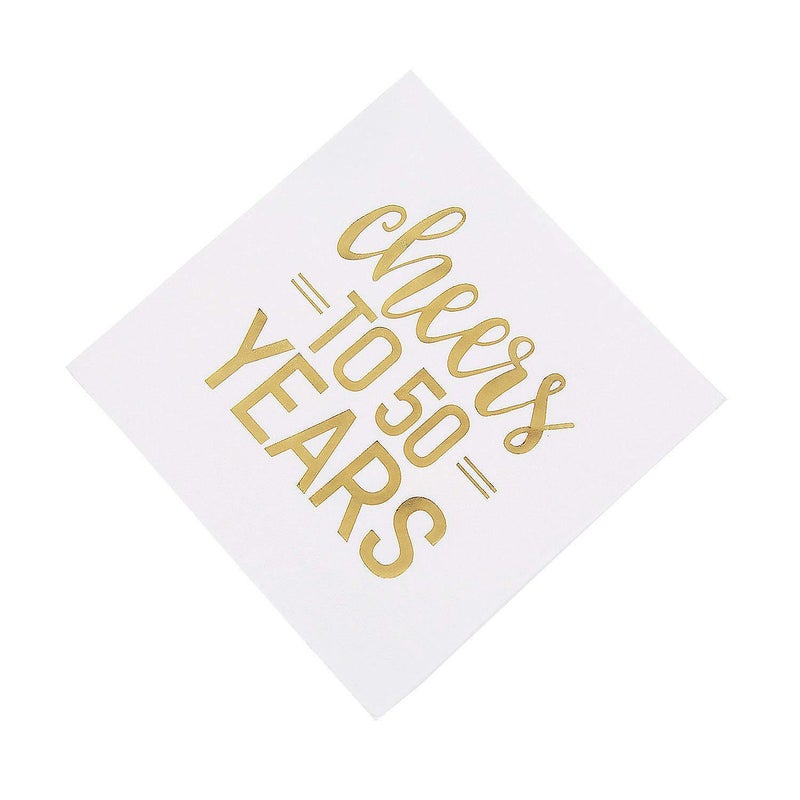 Unique Elegant Foil-Stamped Gold Foil Cheers to 50 Years Luncheon Napkins (Pack of 16) - Ideal for 50th Anniversary, Birthday & Milestone Events - Image 4