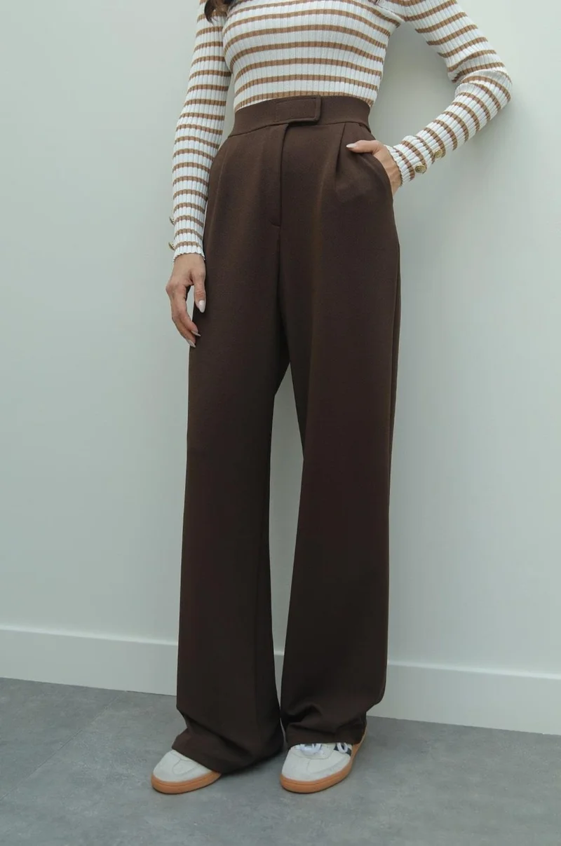 Havoş Havos Brown Senta Velcro Closure Palazzo Trousers