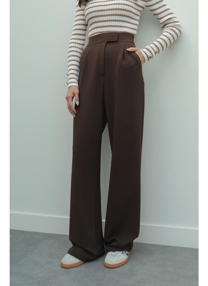 Havoş Havos Brown Senta Velcro Closure Palazzo Trousers  - Image 3