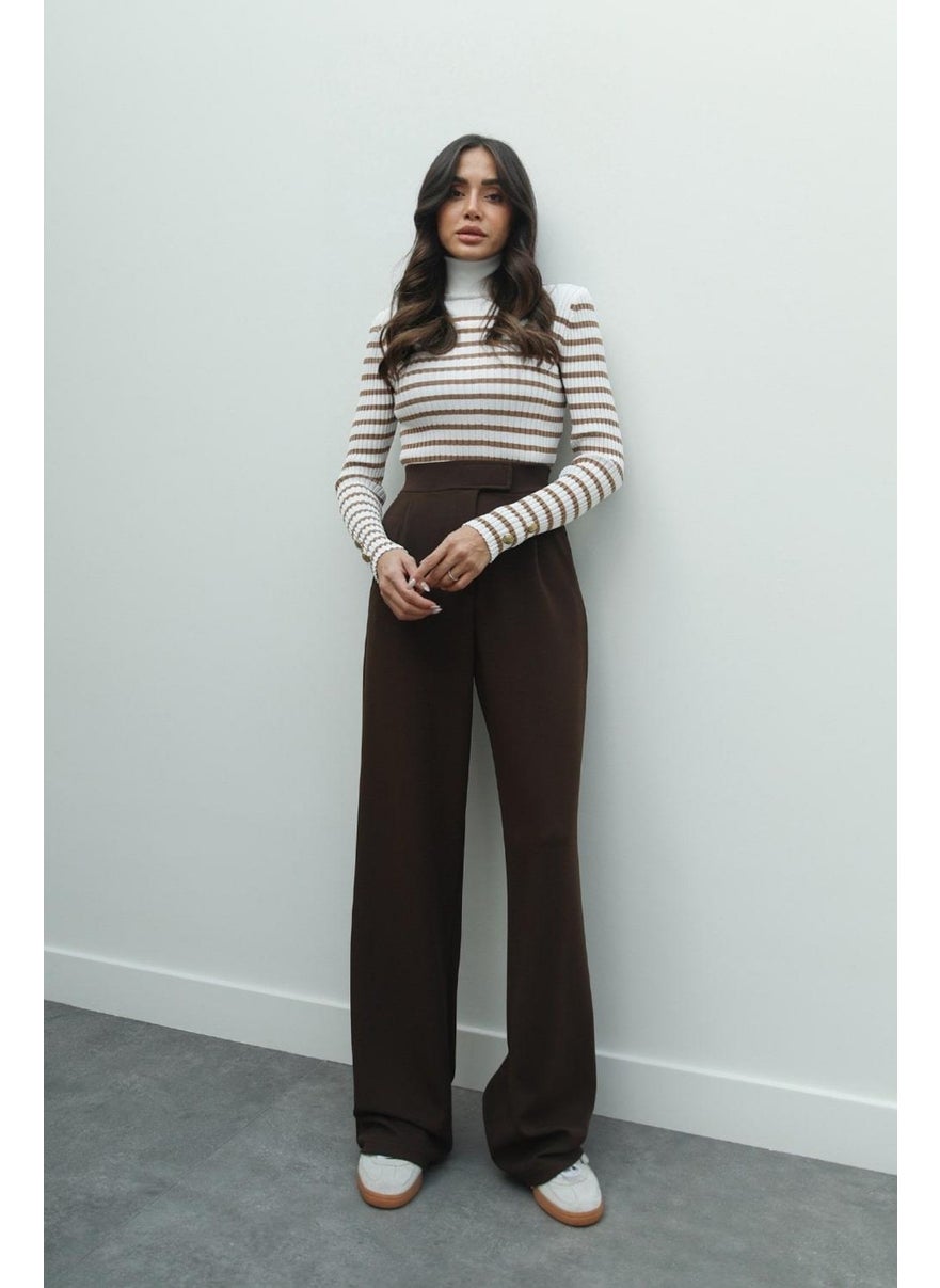 Havoş Havos Brown Senta Velcro Closure Palazzo Trousers  - Image 1