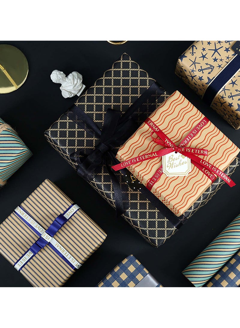 مجموعة تغليف هدايا من 6 ورقات من ورق الكرافت مع ملصقات وشريط مزدوج الجانب ورمز - مثالية لجميع المناسبات - Image 4