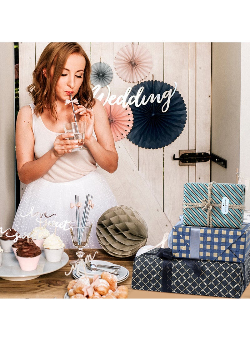 مجموعة تغليف هدايا من 6 ورقات من ورق الكرافت مع ملصقات وشريط مزدوج الجانب ورمز - مثالية لجميع المناسبات - Image 5