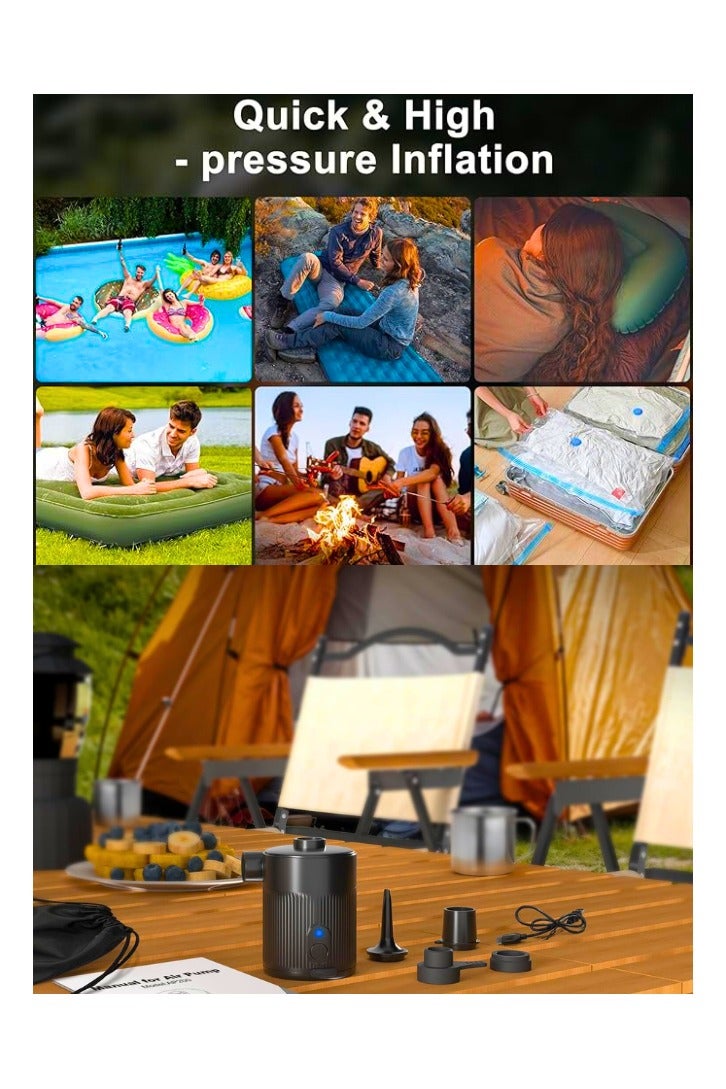 Portable Electric Air Pump for Inflatables, 2-in-1 Rechargeable Battery Air Pump for Airbed, Mini Lightweight Vacuum Pump with 4 Air Nozzles and Storage Bag for Air Mattress, Pool - Image 2