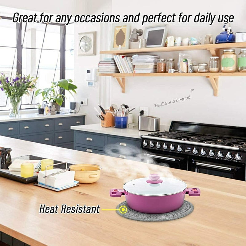 Textile and Beyond Boho Washable Non Slip Round Cotton Water Absorbent Home Office Decor Centre Coffee Dining Table mat Cover Kitchen Runners placemats Cloth for Dish for Living Room Set of 4 pcs 41 - Image 4