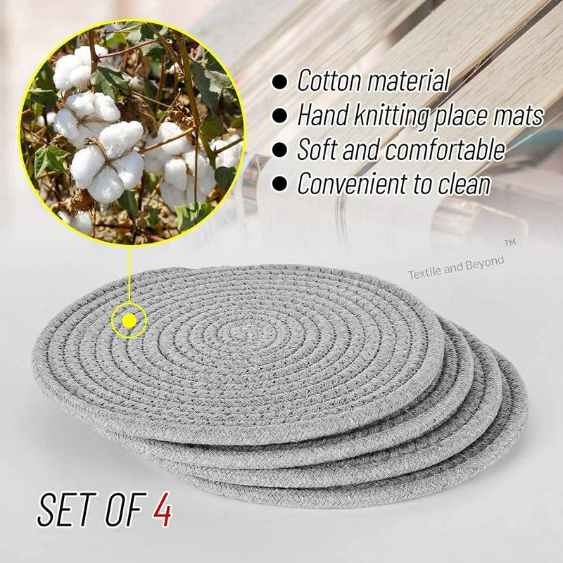 Textile and Beyond Boho Washable Non Slip Round Cotton Water Absorbent Home Office Decor Centre Coffee Dining Table mat Cover Kitchen Runners placemats Cloth for Dish for Living Room Set of 4 pcs 41 - Image 5
