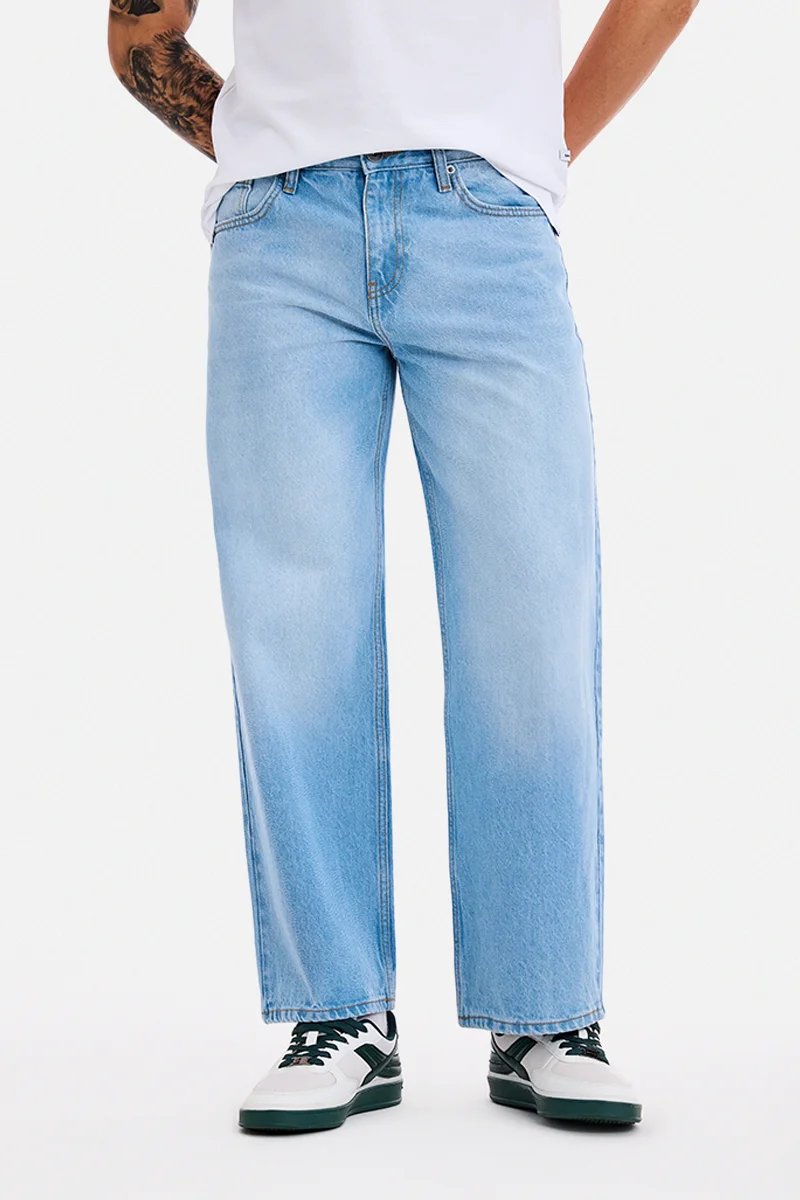 SNITCH Light Blue Solid Loose Fit Jeans