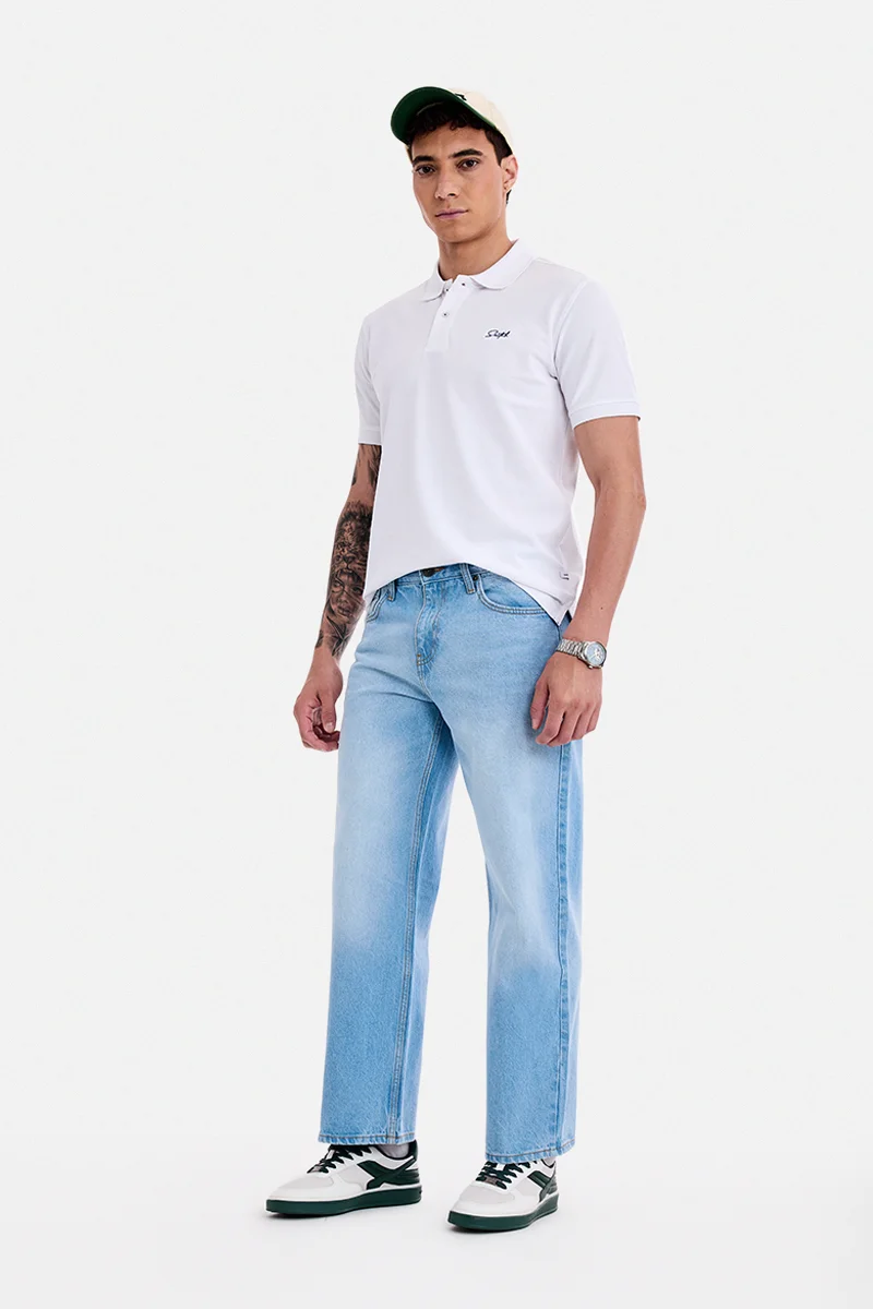 SNITCH Light Blue Solid Loose Fit Jeans