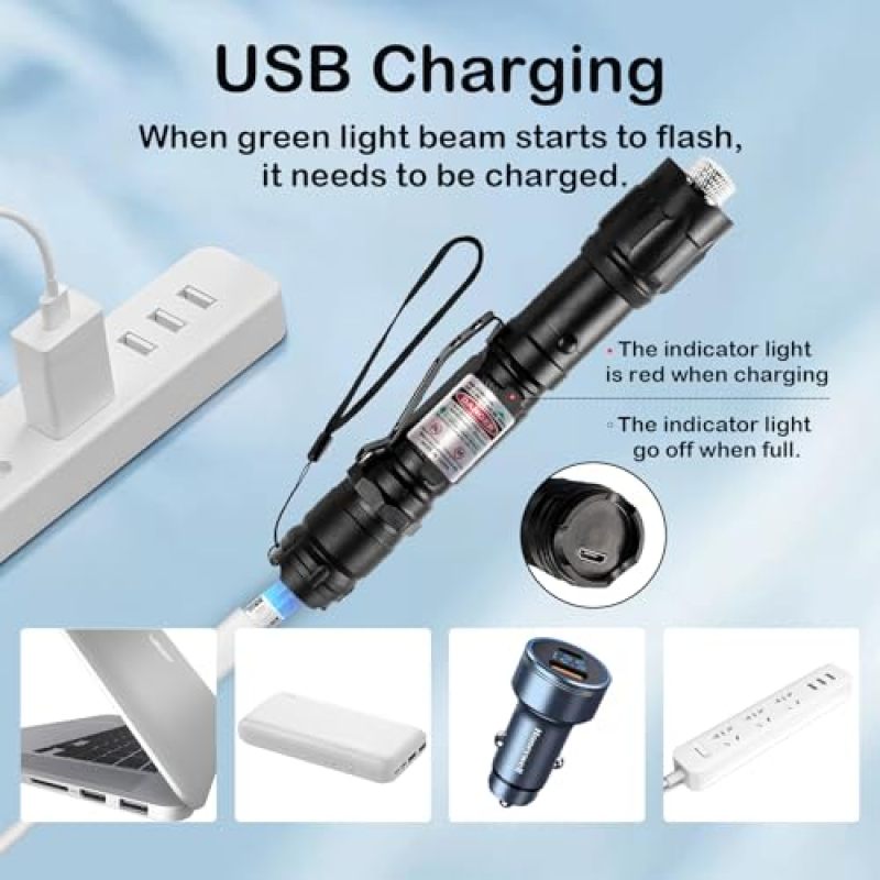 Rechargeable Green Flashlight: Black, Ultra-Long Range Beam - USB Rechargeable, Adjustable Focus Tactical Flashlight for Outdoor Enthusiasts, Campers, Stargazers - Image 4