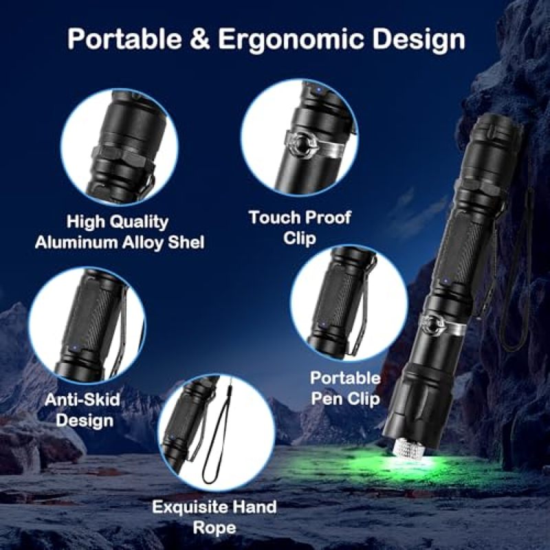 Rechargeable Green Flashlight: Black, Ultra-Long Range Beam - USB Rechargeable, Adjustable Focus Tactical Flashlight for Outdoor Enthusiasts, Campers, Stargazers - Image 5
