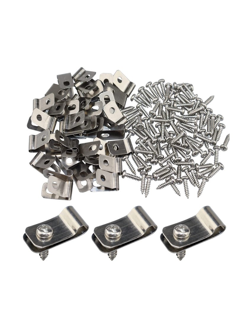 Excefore Wire Fence Clips 200 Pcs Stainless Steel Fence Wire Clamps with Screws Metal Cord Clamp for Mount 12-16 Gauge Welded Wire to Wood Metal Fencing Tube Wire Cord Installation - Image 1