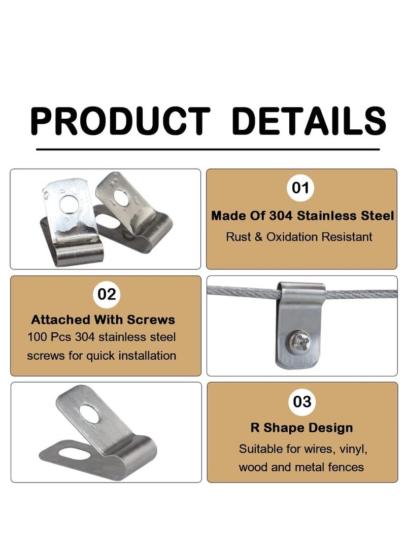 Excefore Wire Fence Clips 200 Pcs Stainless Steel Fence Wire Clamps with Screws Metal Cord Clamp for Mount 12-16 Gauge Welded Wire to Wood Metal Fencing Tube Wire Cord Installation - Image 3