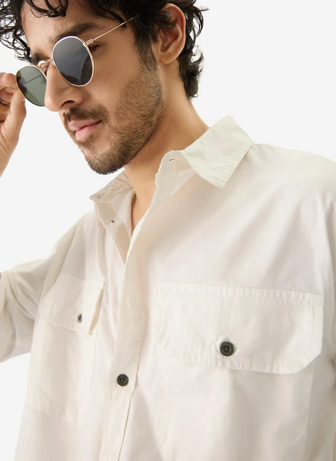 The Souled Store  The Souled Store Men Solids Off White Regular Fit Utility Shirt  | Best Price UAE