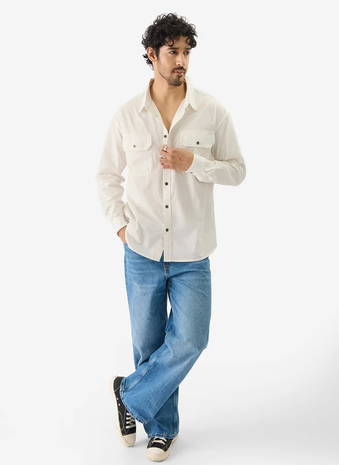 The Souled Store  The Souled Store Men Solids Off White Regular Fit Utility Shirt  | Best Price UAE