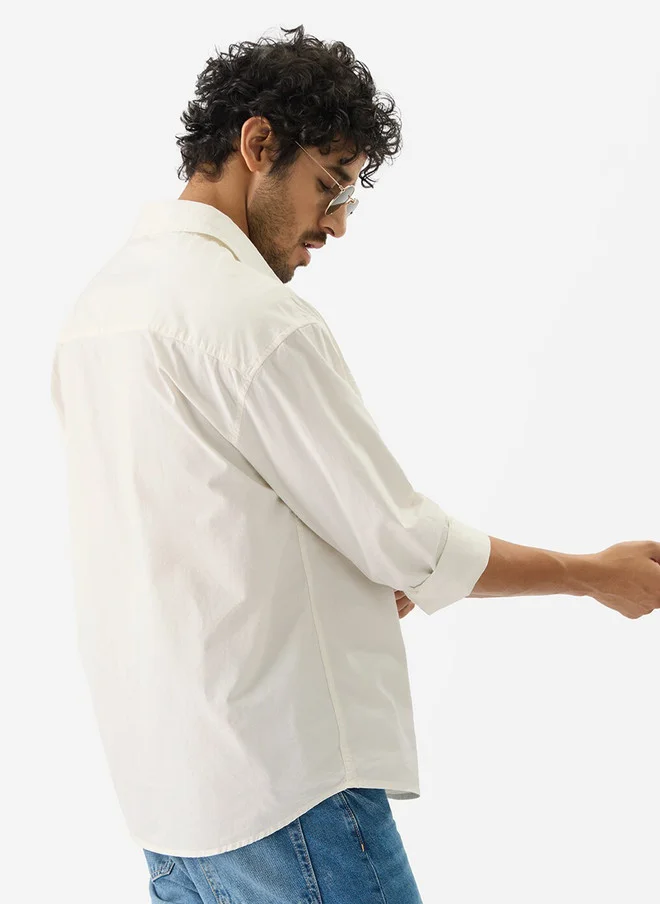 The Souled Store  The Souled Store Men Solids Off White Regular Fit Utility Shirt  | Best Price UAE