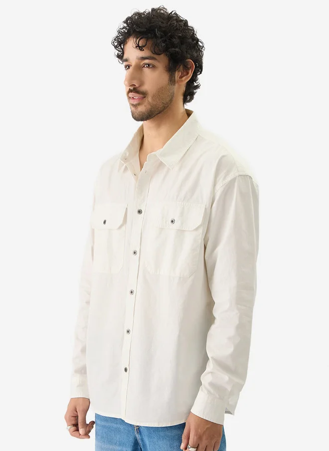 The Souled Store  The Souled Store Men Solids Off White Regular Fit Utility Shirt  | Best Price UAE
