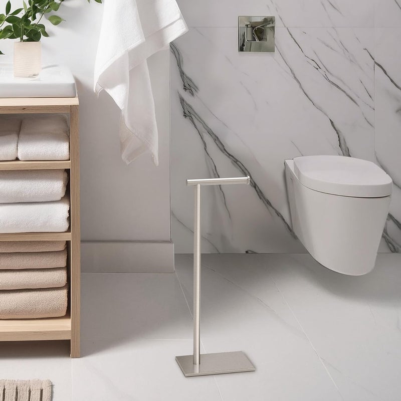Gatco 1431SN Modern Rectangle Base Freestanding Toilet Paper Holder 2225 Satin NickelFree Standing Toilet Tissue Holder Stand with Weighted Base - Image 4