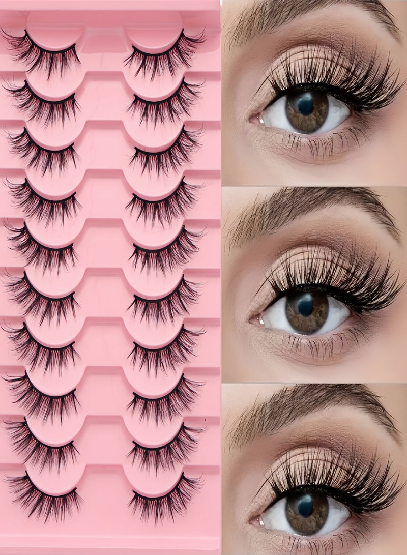 Half Lashes Wispy 3D Curl - 10 Pairs Short 8-16MM Faux Mink False Eyelashes for Natural Look, Daily Reusable & Beginner Friendly - Image 1