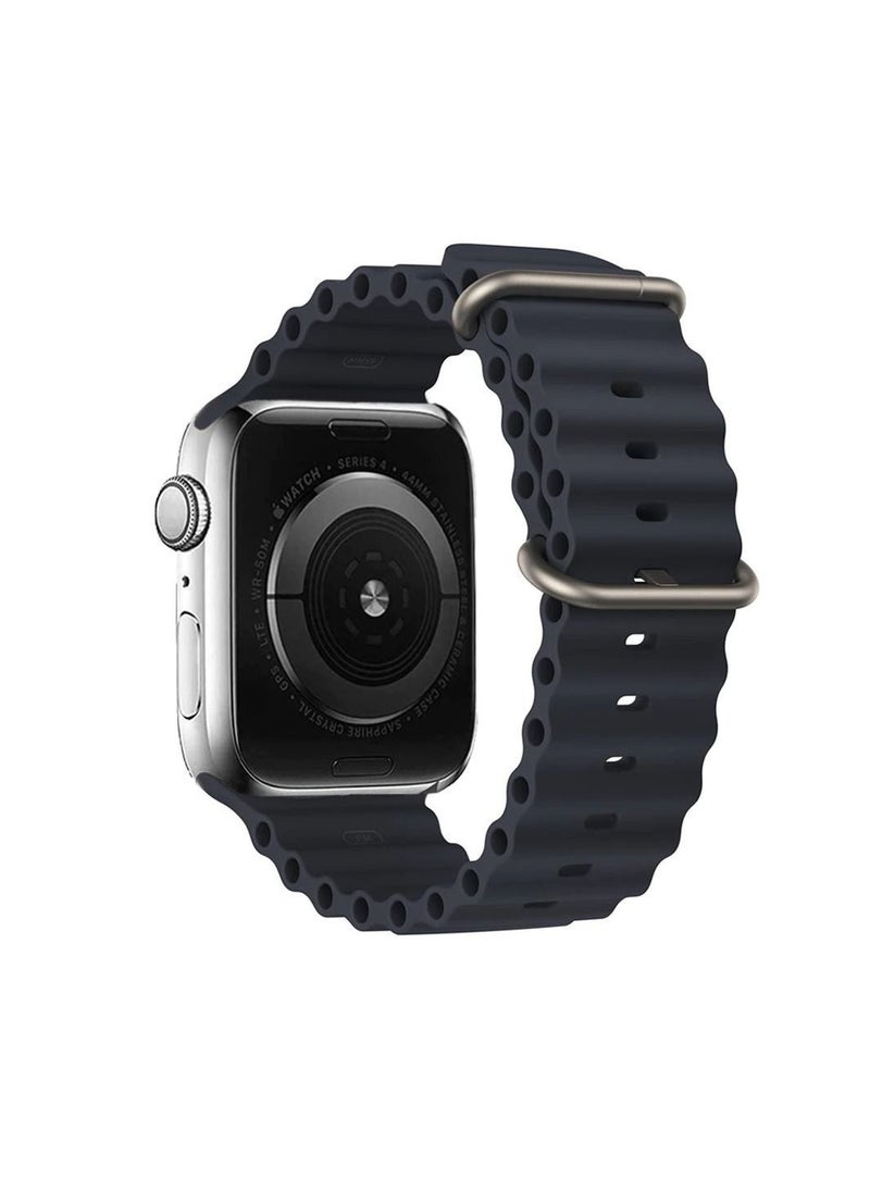 IAF - Replacement Apple Watch Ultra Ocean Silicone Band Strap Compatible with 49MM/45MM/44MM/42MM for All Series Black - Image 1