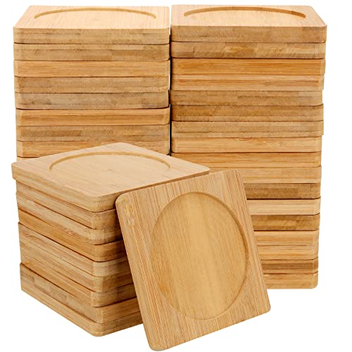 SHEUTSAN 60 PCS 37 Inches Bamboo Coasters Square Wood Coasters Bamboo Tray Saucer for Drinks Crafts Succulents - Image 1