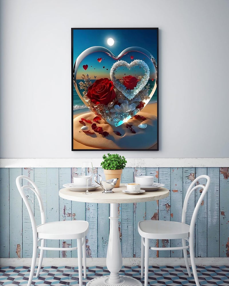 KINPLUB 5D Diamond Painting Kits for Adults, Roses in Love Beach Diamond Art Kits for Adults Beginners, DIY Full Drill Paint with Round Diamond Dots, Home Wall Decor 12x16 Inch - Image 2