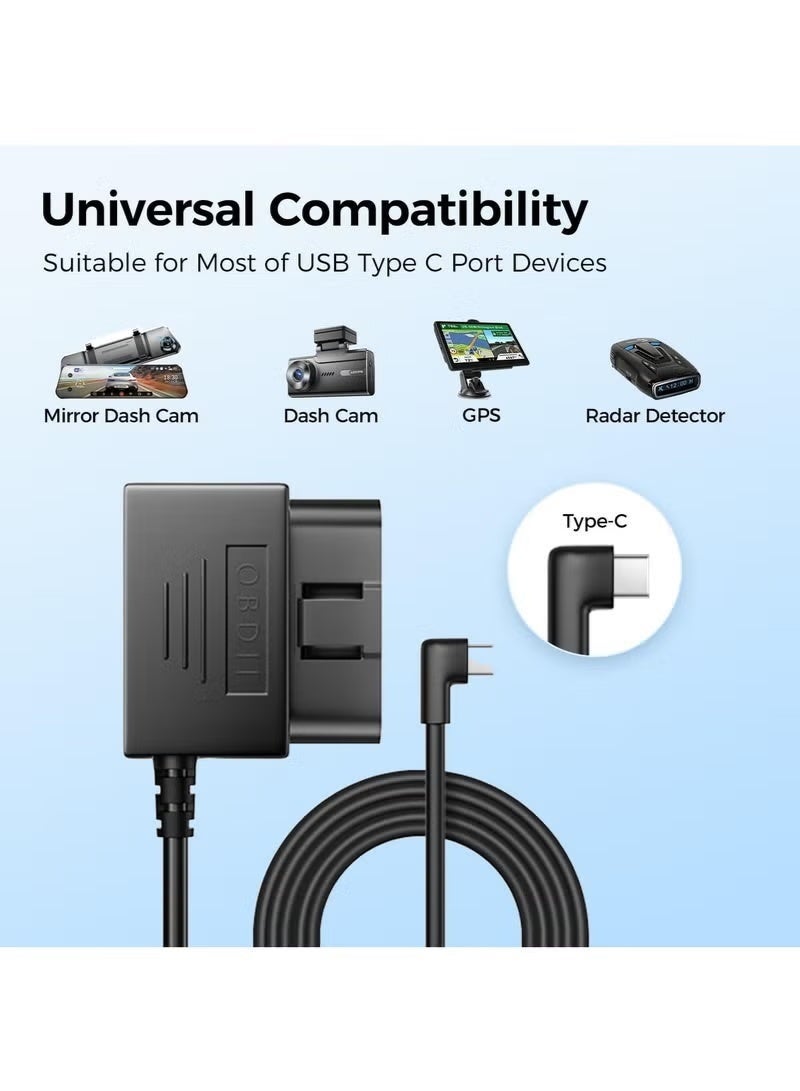 Arabest Type C Port OBD Hardwire Kit for Dash Cam, Easy to Install, Support Parking Mode, 11FT 12V-24V to 5V Power Cable for Car Camera with Type C Port, Low Voltage Protection - Image 3