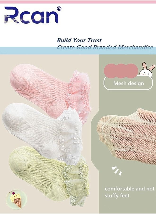 Rcan - Baby Socks, 3 Pairs Cotton Mesh Breathable Lace Short Socks, Princess Dance Socks, Ankle Socks for 0-5 Year Baby Boys and Girls - Image 1