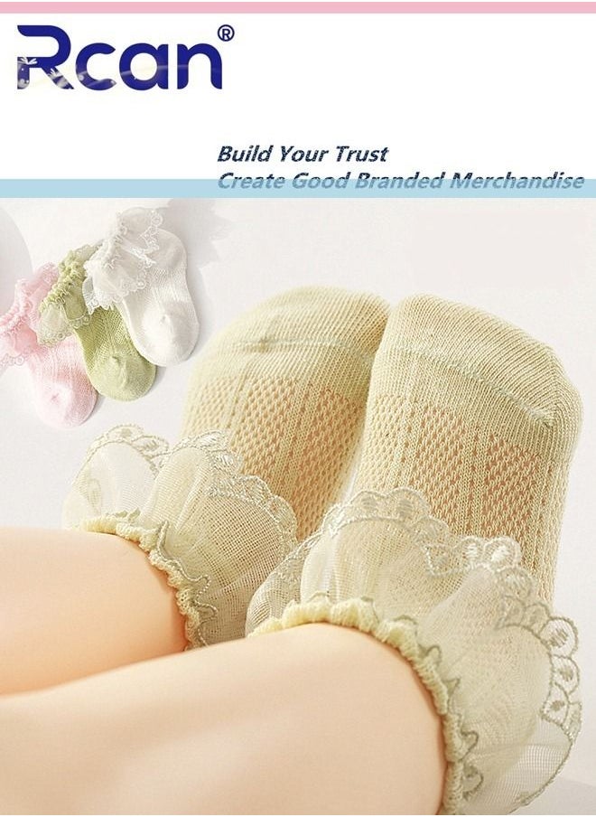 Rcan - Baby Socks, 3 Pairs Cotton Mesh Breathable Lace Short Socks, Princess Dance Socks, Ankle Socks for 0-5 Year Baby Boys and Girls - Image 1