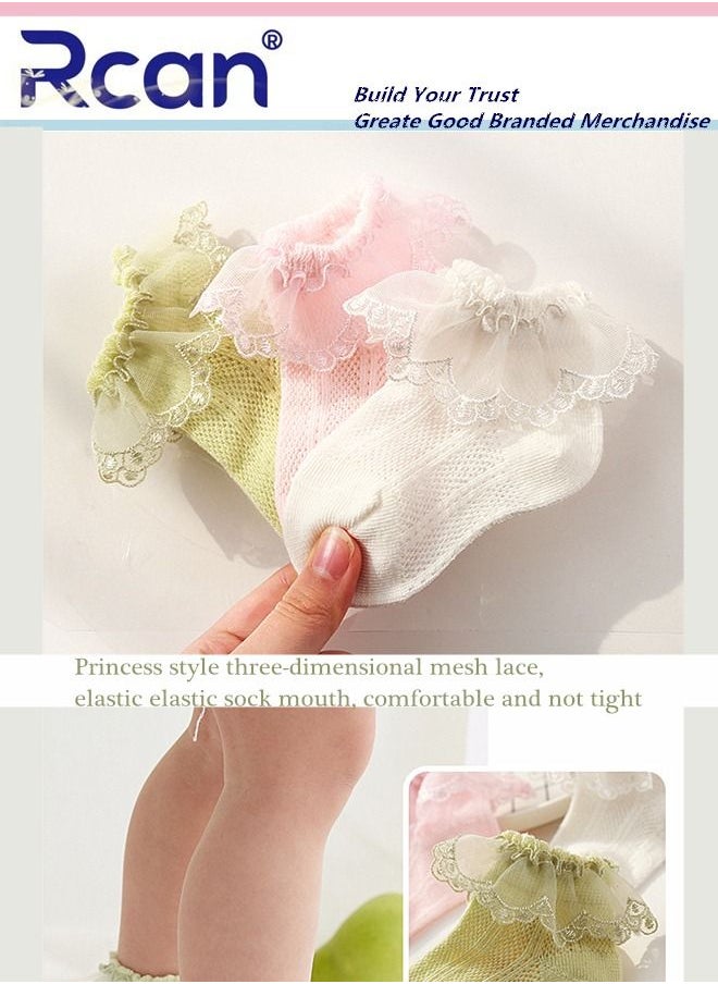 Rcan - Baby Socks, 3 Pairs Cotton Mesh Breathable Lace Short Socks, Princess Dance Socks, Ankle Socks for 0-5 Year Baby Boys and Girls - Image 1