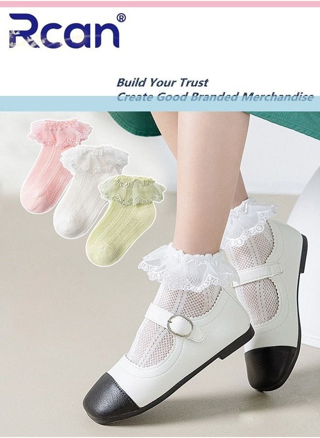 Rcan - Baby Socks, 3 Pairs Cotton Mesh Breathable Lace Short Socks, Princess Dance Socks, Ankle Socks for 0-5 Year Baby Boys and Girls - Image 1
