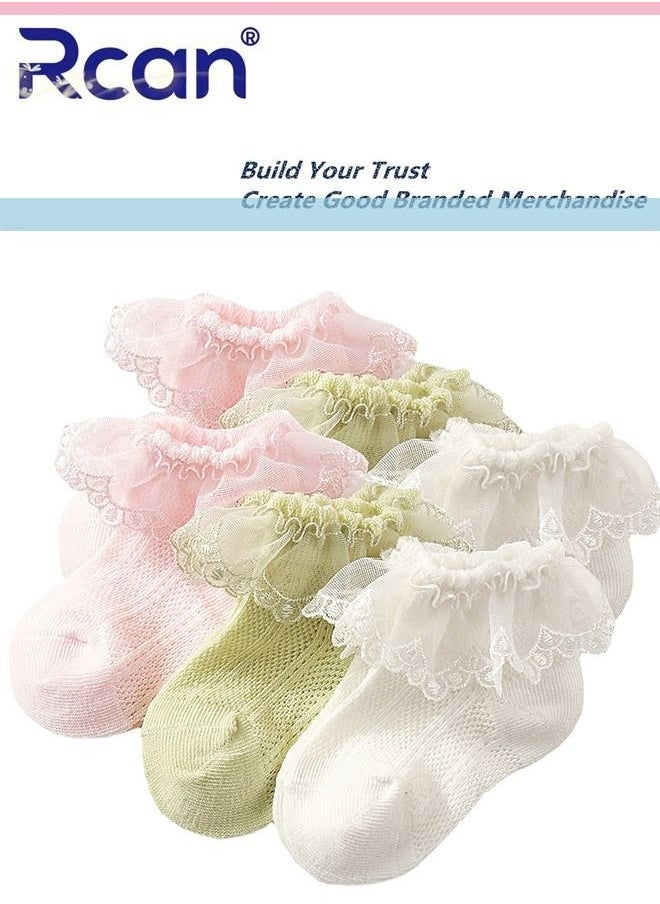 Rcan - Baby Socks, 3 Pairs Cotton Mesh Breathable Lace Short Socks, Princess Dance Socks, Ankle Socks for 0-5 Year Baby Boys and Girls - Image 1