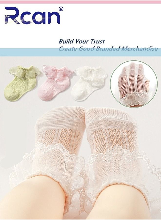 Rcan - Baby Socks, 3 Pairs Cotton Mesh Breathable Lace Short Socks, Princess Dance Socks, Ankle Socks for 0-5 Year Baby Boys and Girls - Image 1