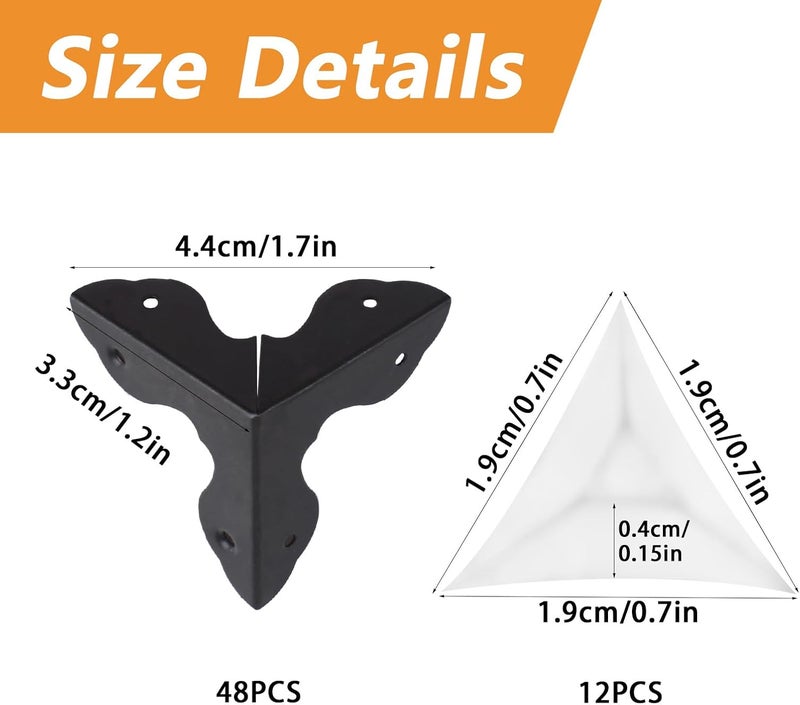 MOROBOR Stair Dust Inner Corners48pcs Decorative Corner Stair Corner Dust Guards Decorative Cover Pad Metal Furniture Guard Edge for Cabinet Drawer Desk Jewelry BoxBlack - Image 2