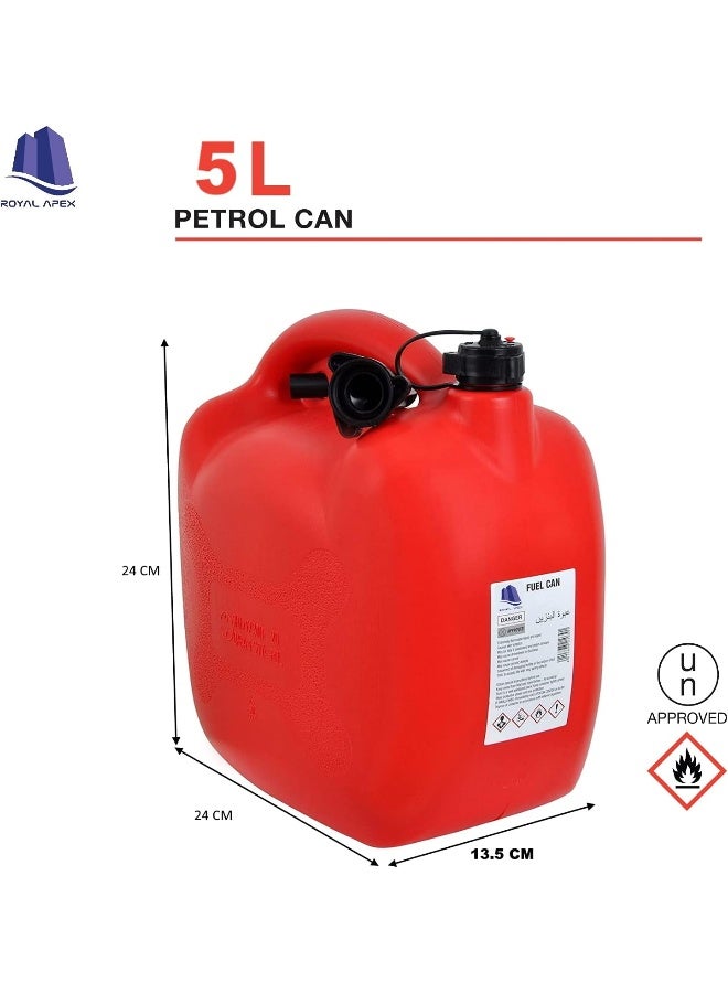Royal Apex Jerry Can Pvc Fuel Can Container For Oil Petrol Diesel Storage Moving Red Cans Un Regulations Approved Heavy Duty Backup Petrol Tanks Mount For Motorcycle Suv Atv Most Cars 5 Ltr  - Image 2