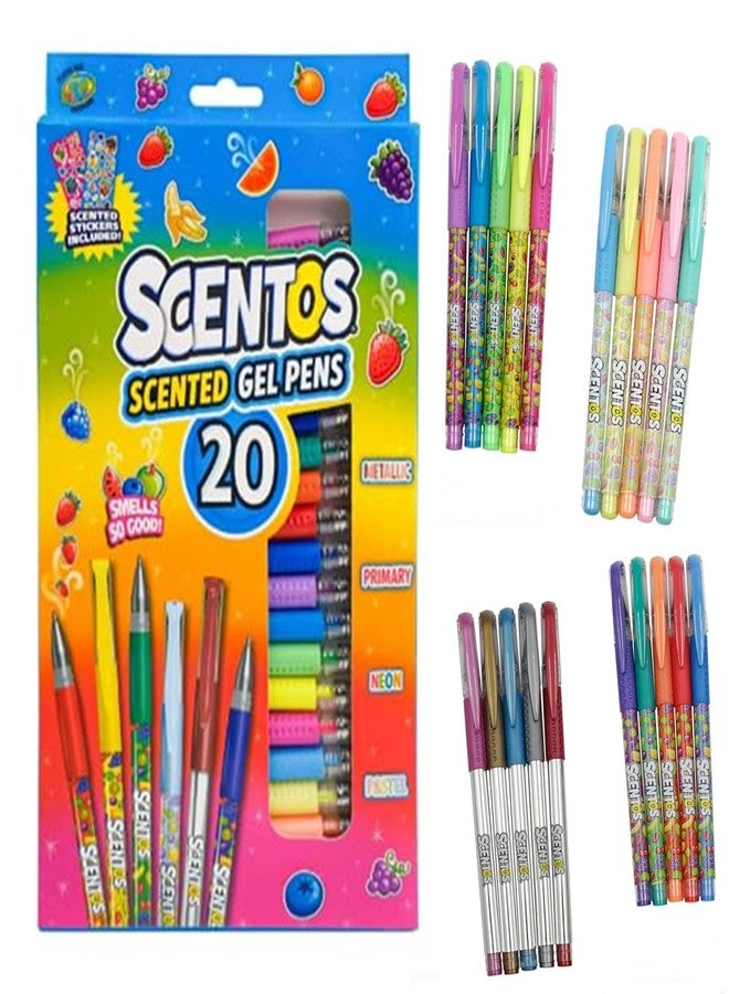 سينتوس أقلام جل معطرة من سينتوس من فراتيلي | عبوة من 20 قلمًا | ألوان معدنية، نيون، أساسية، وباستيل | للرسم والتلوين والكتابة، وللهدايا | غير سامة | تصميم أمريكي - Image 1