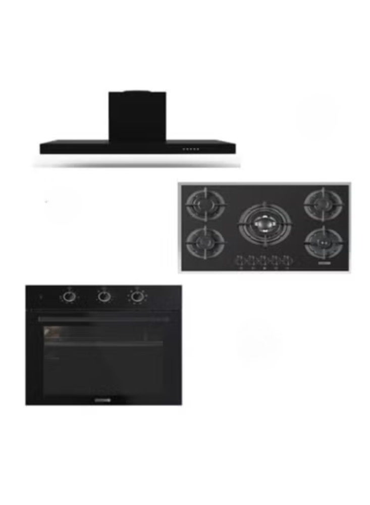 Kumtel Built-In Kitchen Set – 60×60 Glass Oven + 60×90 Glass Hob + 90 cm Black Cooker Hood - Image 2