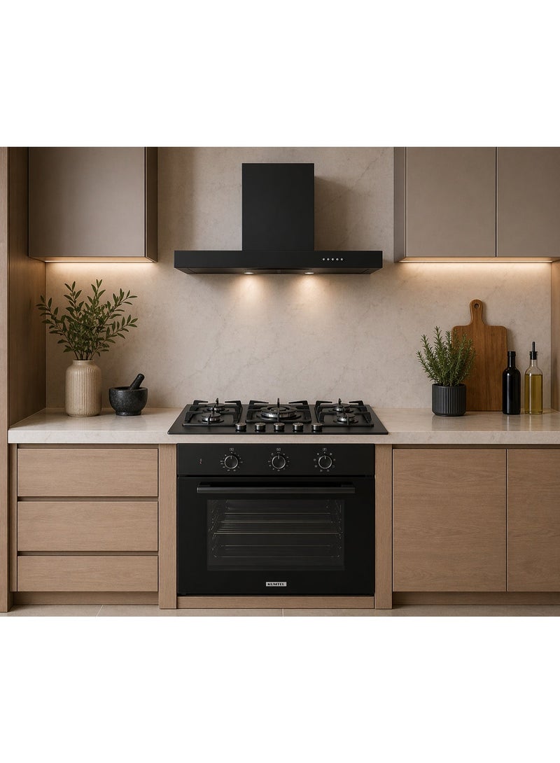 Kumtel Built-In Kitchen Set – 60×60 Glass Oven + 60×90 Glass Hob + 90 cm Black Cooker Hood - Image 1