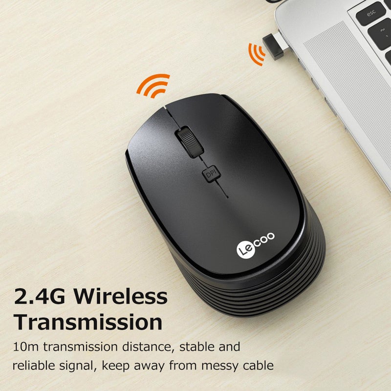 Lenovo Lecoo WS202 2.4GHz Wireless Ergonomic Lightweight Office 3 Adjustable DPI Wide Compatibility Black - Image 3