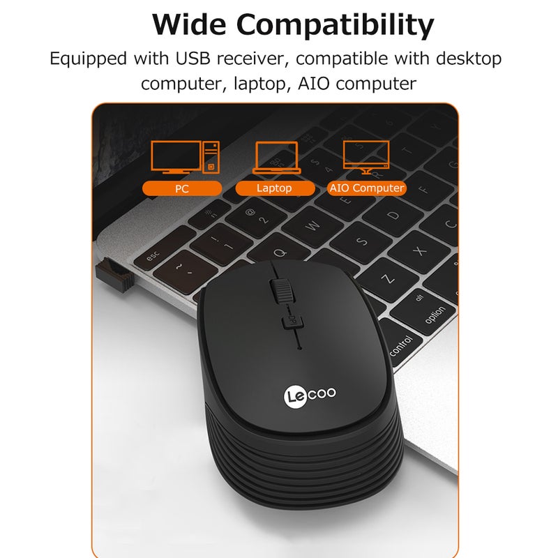 Lenovo Lecoo WS202 2.4GHz Wireless Ergonomic Lightweight Office 3 Adjustable DPI Wide Compatibility Black - Image 4