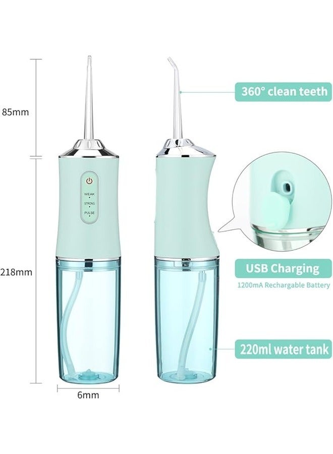 جهاز تنظيف الأسنان بالماء، جهاز ري فموي لاسلكي محمول 230 مل مع دوران 360 درجة، جهاز ري فموي للأسنان مقاوم للماء بدرجة IPX7، 4 رؤوس نفاثة قابلة لإعادة الشحن عبر USB للمنزل والسفر، أخضر - Image 5