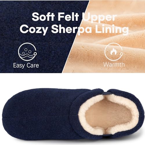 LongBay Men's Slippers Warm Bedroom Memory Foam House Shoes Slip-On for Indoor Outdoor Winter (Navy Blue, 9-10) - Image 3