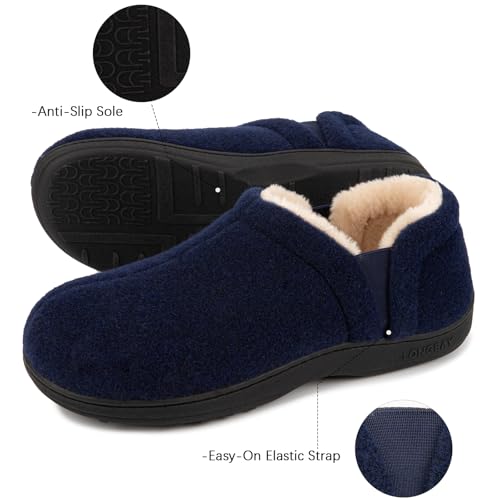 LongBay Men's Slippers Warm Bedroom Memory Foam House Shoes Slip-On for Indoor Outdoor Winter (Navy Blue, 9-10) - Image 4
