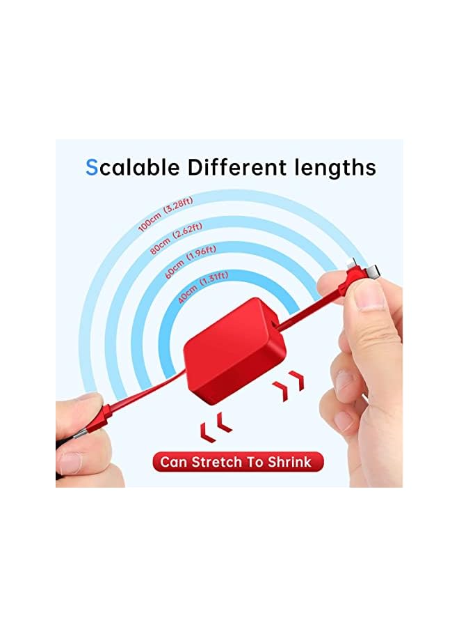 KASTWAVE 3 In 1 Multi Usb Fast Charging Cable Adapter With Usb C Micro Usb Compatible With Iphone Port 3.28Ft Retractable Portable Data Transfer Phone Holder Red - Image 4
