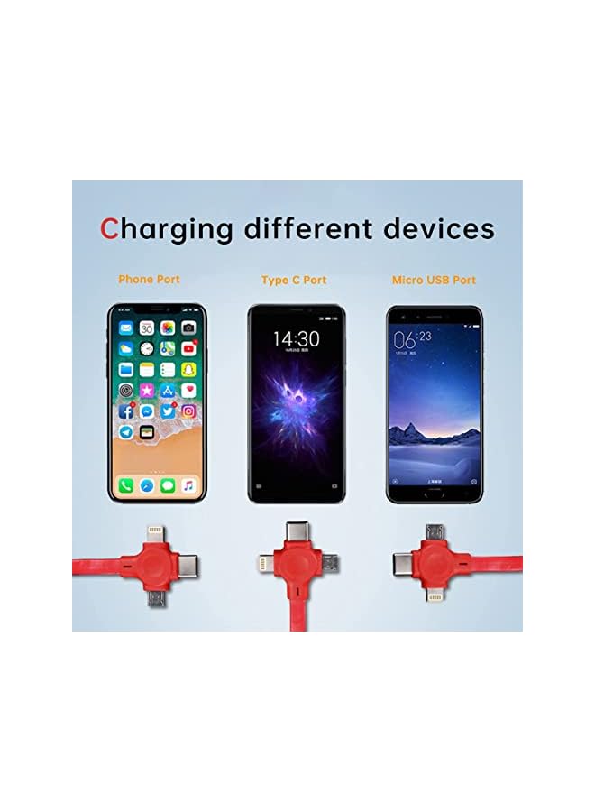 KASTWAVE 3 In 1 Multi Usb Fast Charging Cable Adapter With Usb C Micro Usb Compatible With Iphone Port 3.28Ft Retractable Portable Data Transfer Phone Holder Red - Image 2