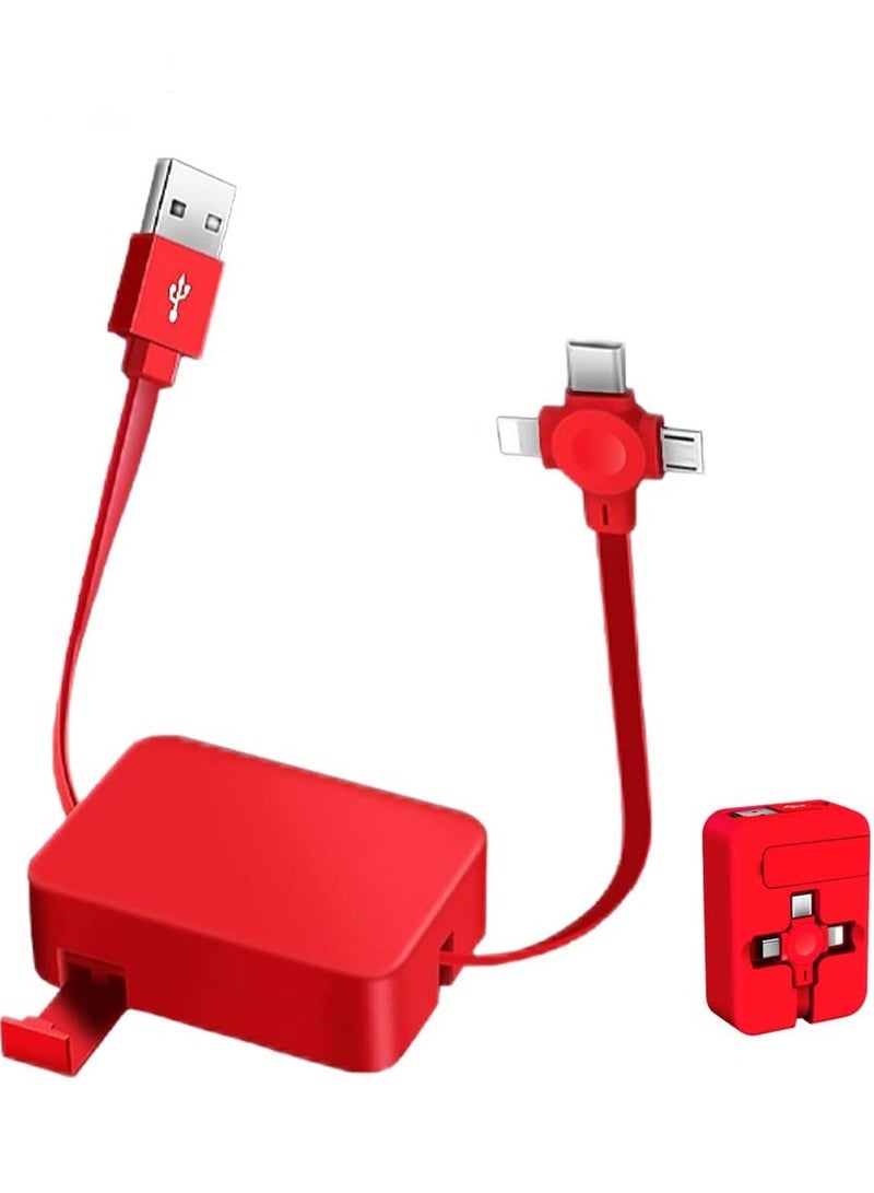KASTWAVE 3 In 1 Multi Usb Fast Charging Cable Adapter With Usb C Micro Usb Compatible With Iphone Port 3.28Ft Retractable Portable Data Transfer Phone Holder Red - Image 1