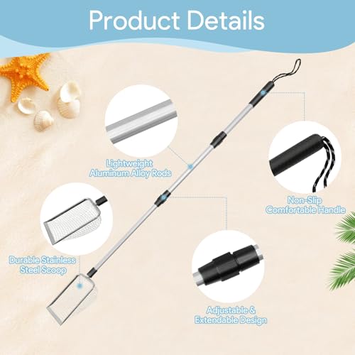Yuuchoringee 2 Pack Sand SifterBeach Shark Tooth SifterShell Scooper for Beach Dipper Scoop with Long Adjustable Handle Shovel Tool for Picking Up Shellswith Two Bags - Image 5